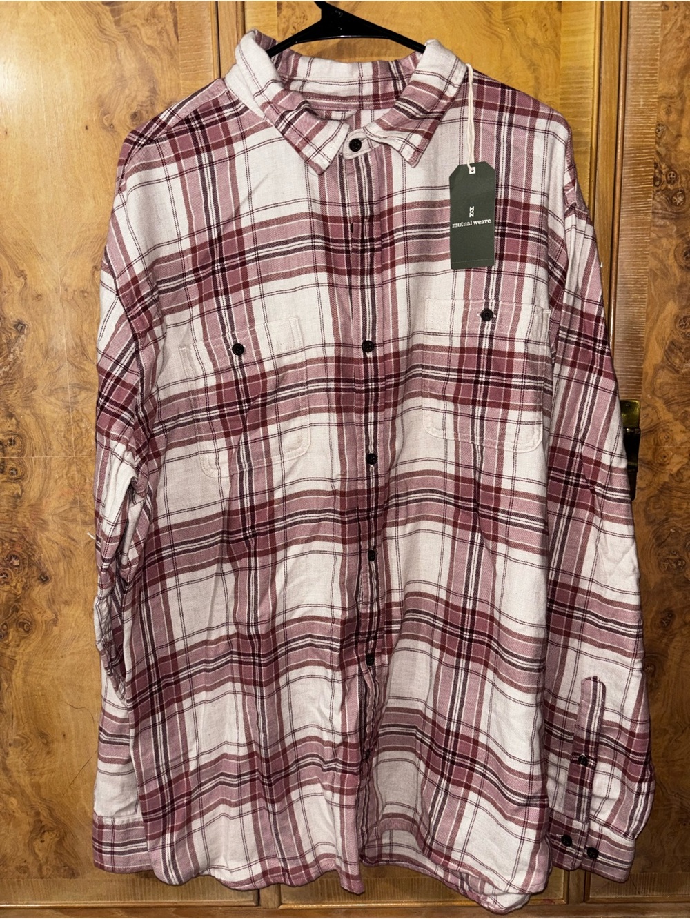 Men's Plaid Button-Up Shirt - White & Burgundy size XXL